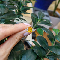 2.20 Ct. Orange Sapphire and Natural Diamond Pave Ring, 14K Yellow Gold Life Style