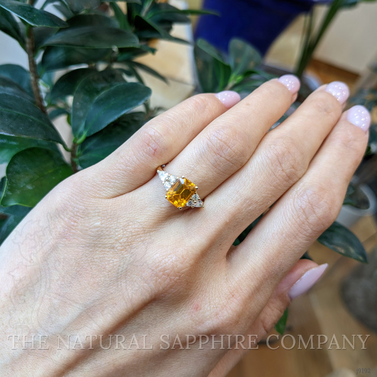 2.20 Ct. Orange Sapphire and Natural Diamond Pave Ring, 14K Yellow Gold