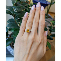 2.20 Ct. Orange Sapphire and Natural Diamond Pave Ring, 14K Yellow Gold Life Style