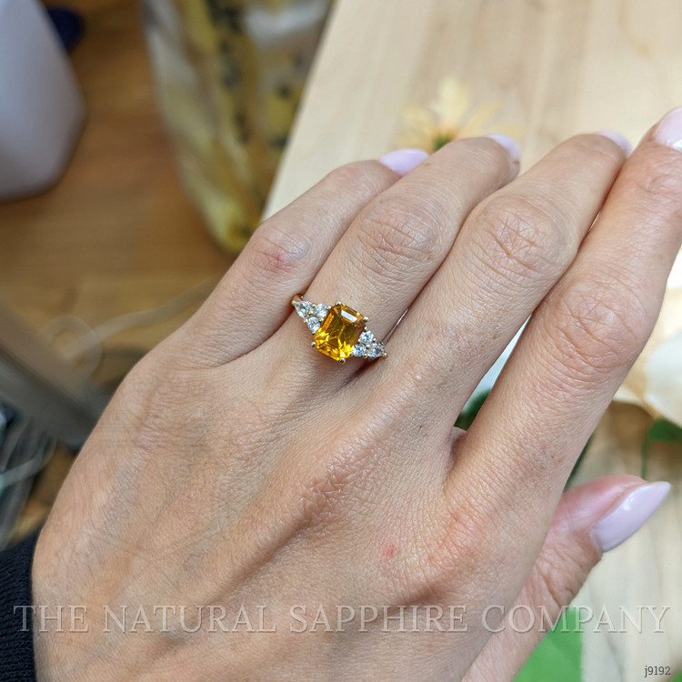 2.20 Ct. Orange Sapphire and Natural Diamond Pave Ring, 14K Yellow Gold