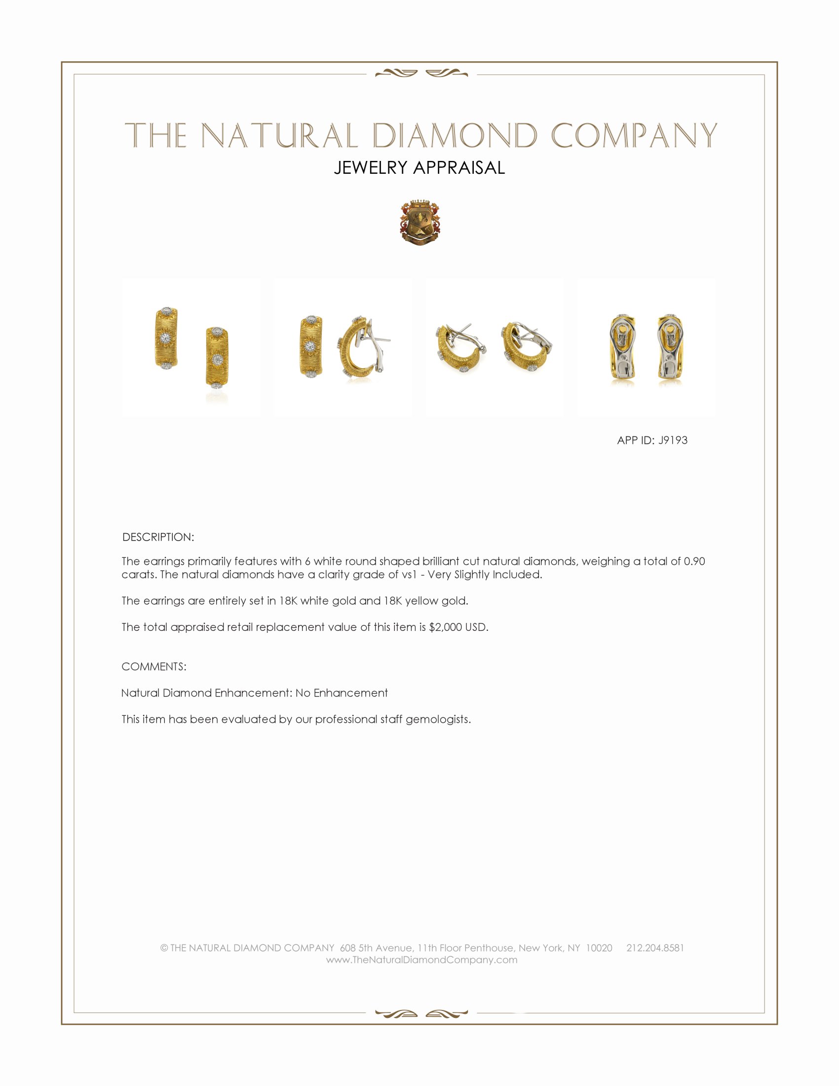 0.90 Ct.Tw. Natural Diamond Antique Style Earrings, 18K White & Yellow