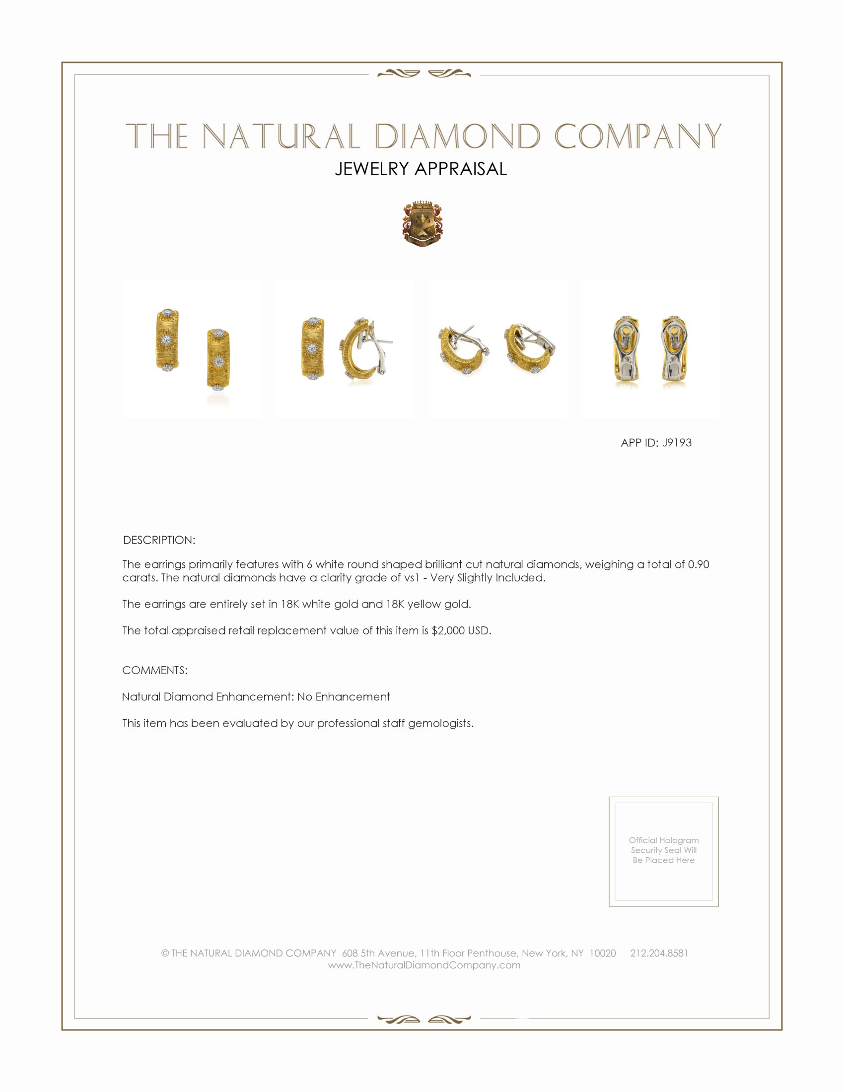 0.90 Ct.Tw. Natural Diamond Antique Style Earrings, 18K White & Yellow