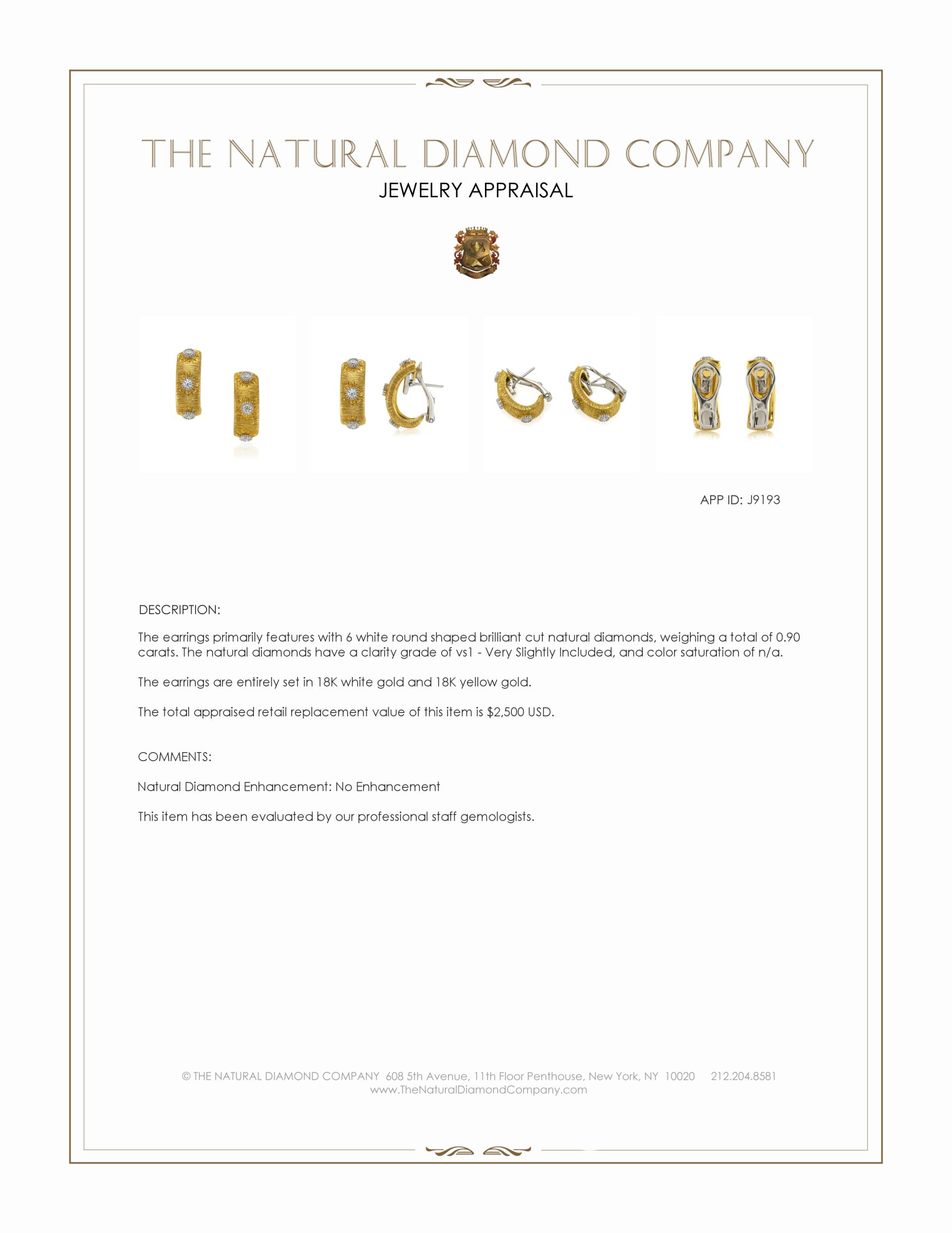 0.90 Ct.Tw. Natural Diamond Antique Style Earrings, 18K White & Yellow