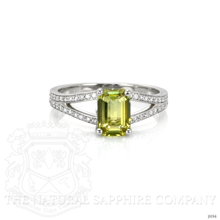 2.29 Ct. Yellowish Green Sapphire and Natural Diamond Pave Ring, Platinum 950
