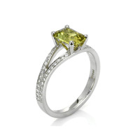 2.29 Ct. Yellowish Green Sapphire and Natural Diamond Pave Ring, Platinum 950 Image