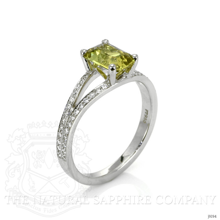 2.29 Ct. Yellowish Green Sapphire and Natural Diamond Pave Ring, Platinum 950