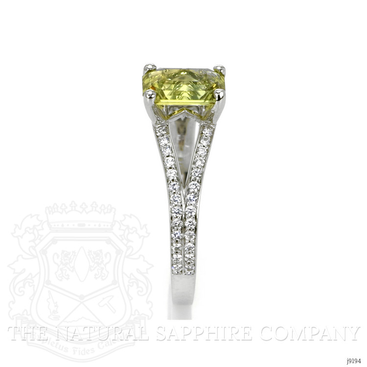 2.29 Ct. Yellowish Green Sapphire and Natural Diamond Pave Ring, Platinum 950