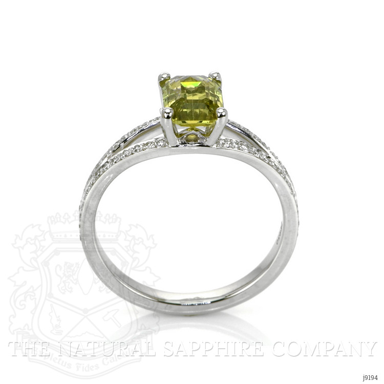 2.29 Ct. Yellowish Green Sapphire and Natural Diamond Pave Ring, Platinum 950