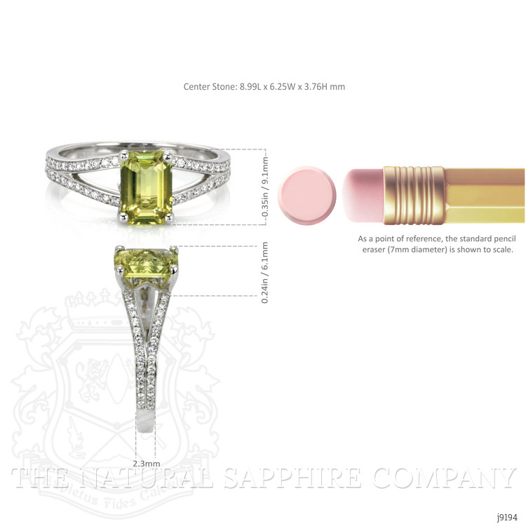 2.29 Ct. Yellowish Green Sapphire and Natural Diamond Pave Ring, Platinum 950