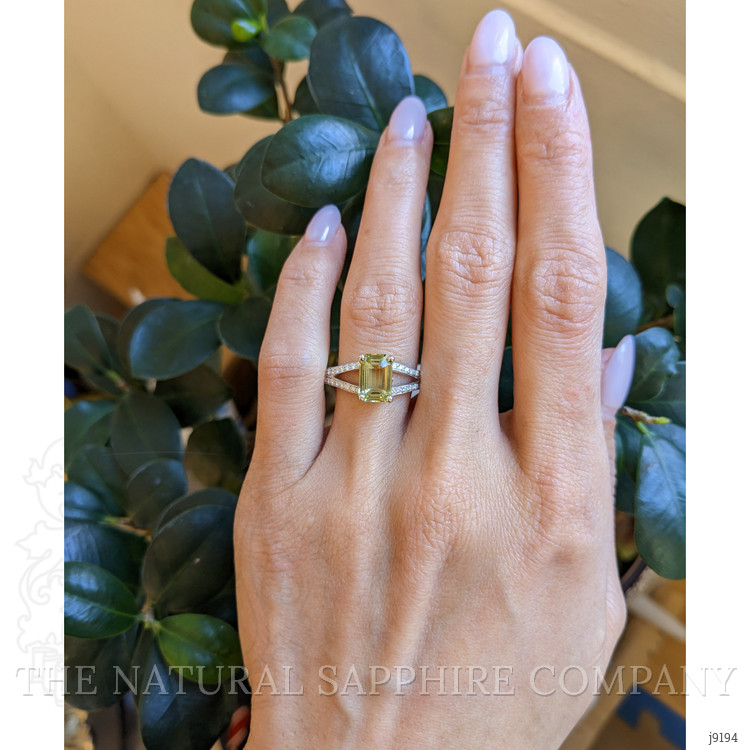 2.29 Ct. Yellowish Green Sapphire and Natural Diamond Pave Ring, Platinum 950