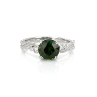 2.56 Ct. Green Sapphire and Natural Diamond Floral Ring, 18K White Gold Video