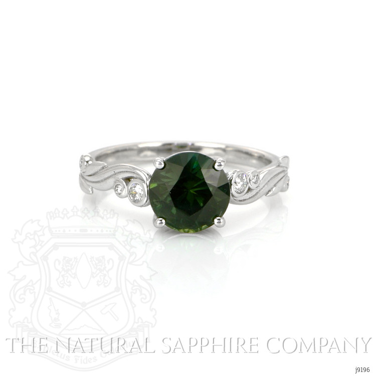 2.56 Ct. Green Sapphire and Natural Diamond Floral Ring, 18K White Gold