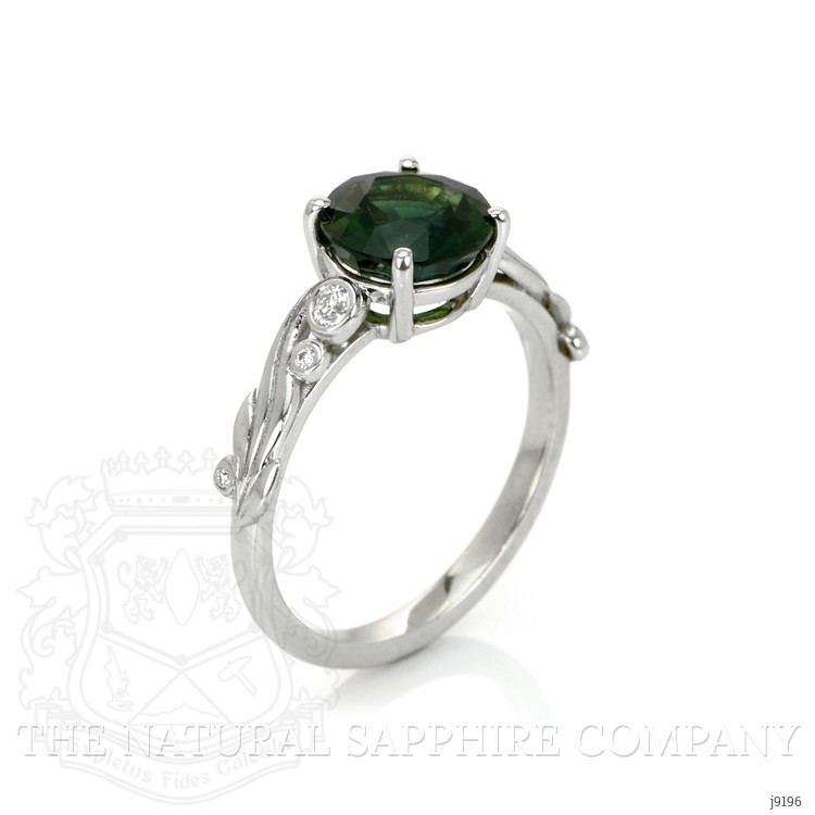 2.56 Ct. Green Sapphire and Natural Diamond Floral Ring, 18K White Gold