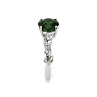 2.56 Ct. Green Sapphire and Natural Diamond Floral Ring, 18K White Gold Image