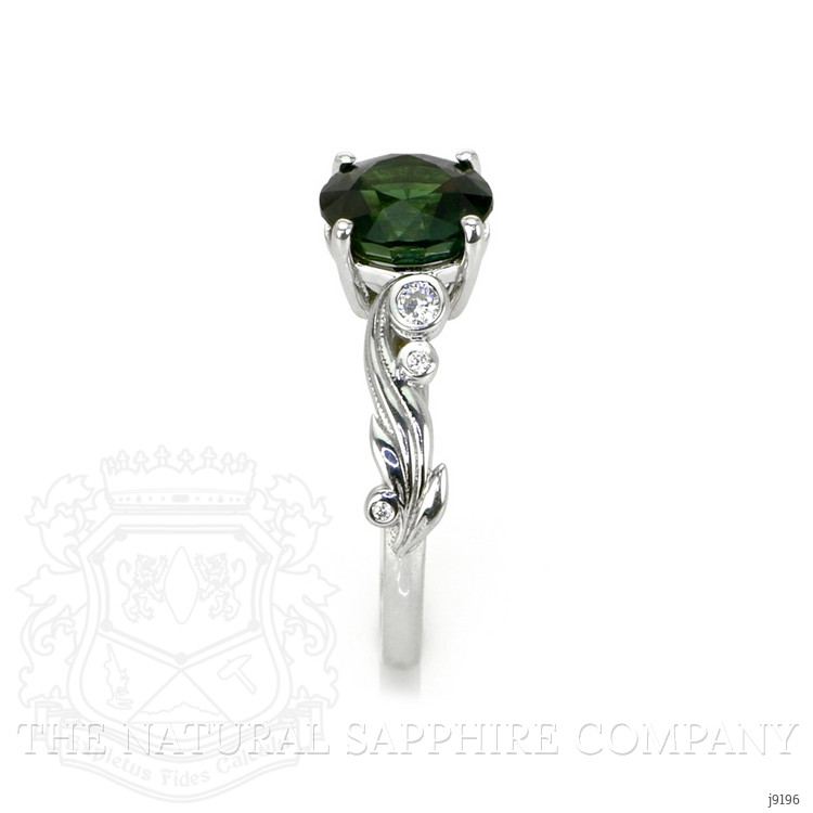 2.56 Ct. Green Sapphire and Natural Diamond Floral Ring, 18K White Gold