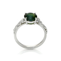 2.56 Ct. Green Sapphire and Natural Diamond Floral Ring, 18K White Gold Image