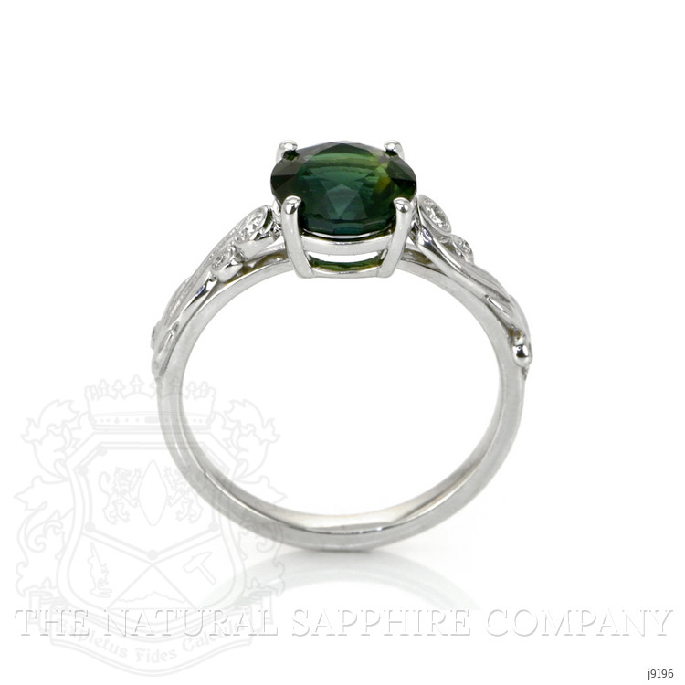 2.56 Ct. Green Sapphire and Natural Diamond Floral Ring, 18K White Gold