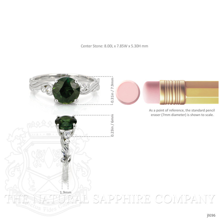 2.56 Ct. Green Sapphire and Natural Diamond Floral Ring, 18K White Gold