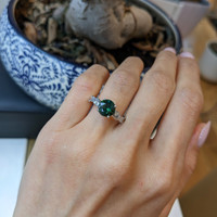 2.56 Ct. Green Sapphire and Natural Diamond Floral Ring, 18K White Gold Life Style