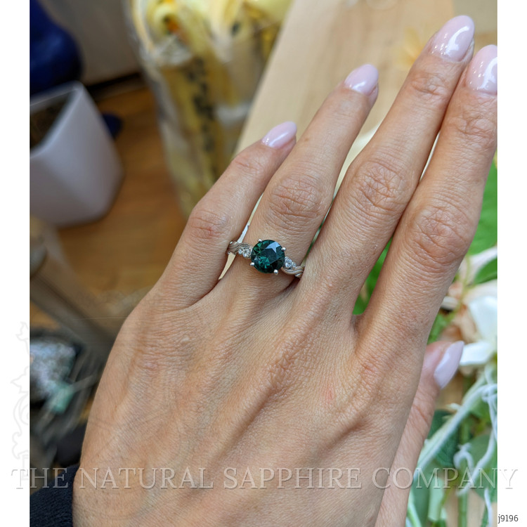 2.56 Ct. Green Sapphire and Natural Diamond Floral Ring, 18K White Gold