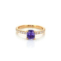 0.98 Ct. Bluish Purple Sapphire and Natural Diamond Pave Ring, 18K Rose Gold Video