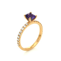 0.98 Ct. Bluish Purple Sapphire and Natural Diamond Pave Ring, 18K Rose Gold Image