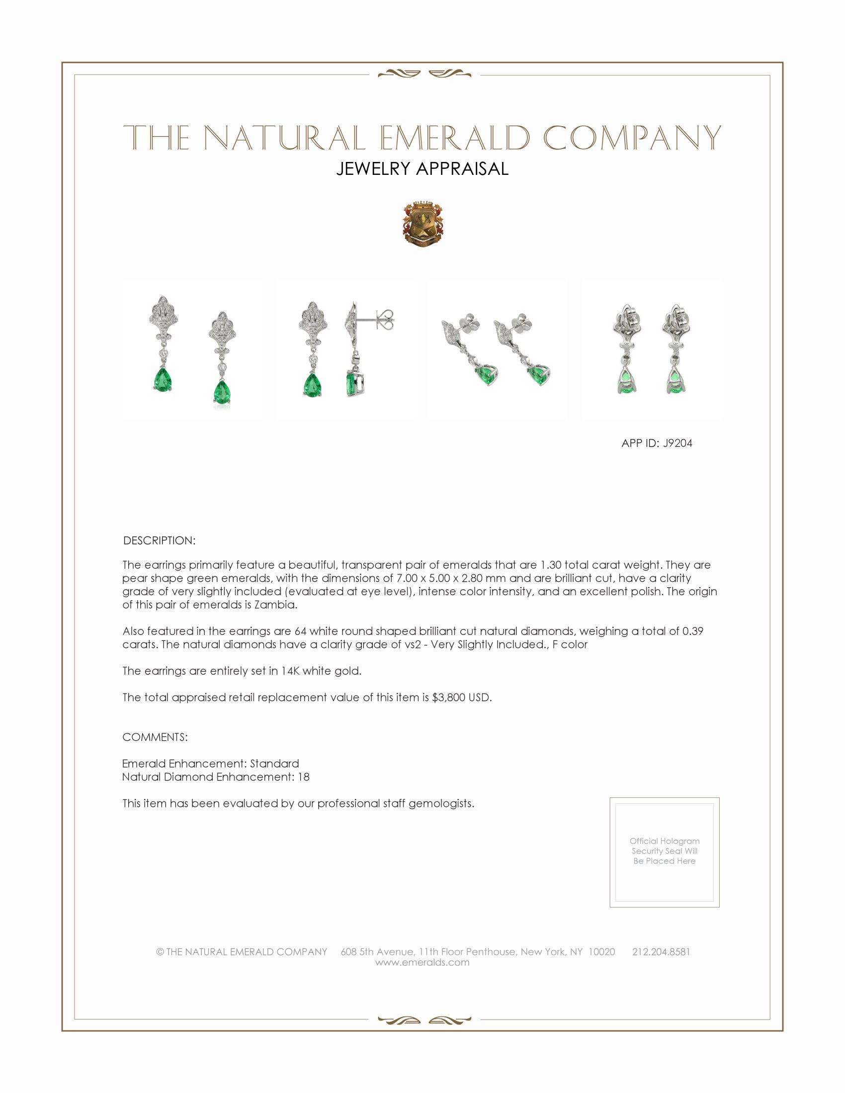 1.30 Ct.Tw. Emerald and Natural Diamond Pave Earrings, 14K White Gold