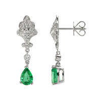 1.30 Ct.Tw. Emerald Natural Diamond Pave Earrings, 14K White Gold Image