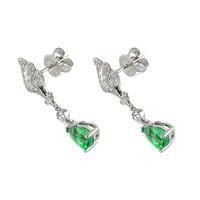 1.30 Ct.Tw. Emerald Natural Diamond Pave Earrings, 14K White Gold Image