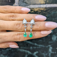 1.30&nbsp;Ct.Tw.Total Carat Weight Emerald and Natural Diamond Pave Earrings, 14K White Gold Life Style