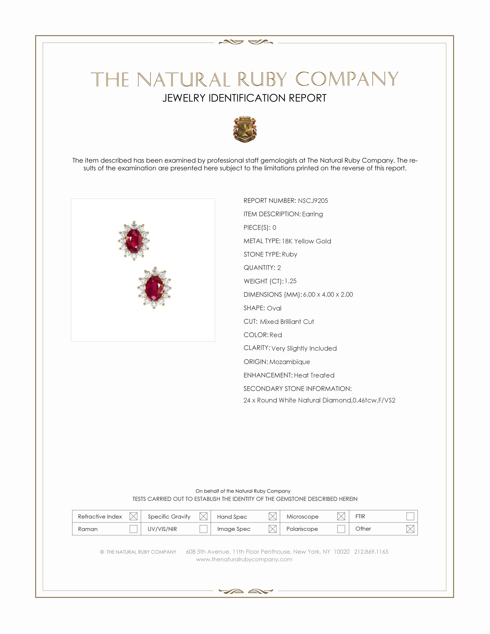1.25 Ct.Tw. Ruby and Natural Diamond Studs Earrings, 18K Yellow Gold