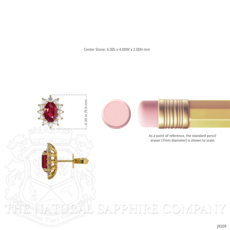 1.25 Ct.Tw. Ruby Natural Diamond Halo Earrings, 18K Yellow Gold