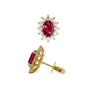 1.25 Ct.Tw. Ruby Natural Diamond Halo Earrings, 18K Yellow Gold Image