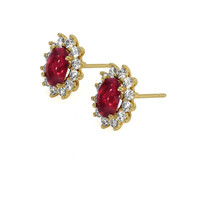 1.25 Ct.Tw. Ruby Natural Diamond Halo Earrings, 18K Yellow Gold Image