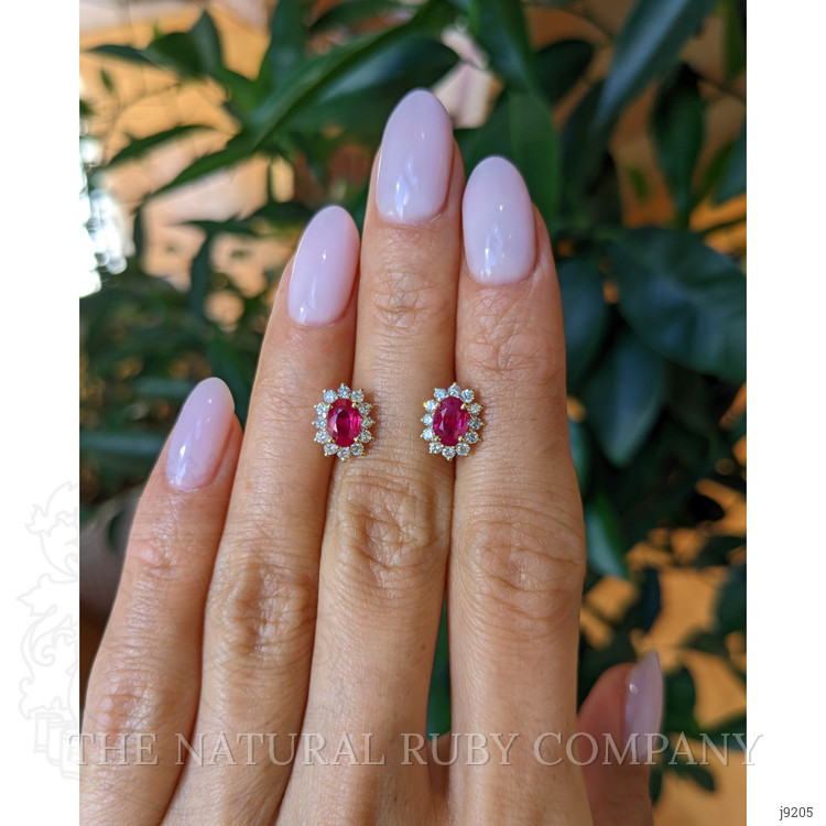 1.25 Ct.Tw. Ruby and Natural Diamond Studs Earrings, 18K Yellow Gold