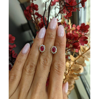 1.25&nbsp;Ct.Tw.Total Carat Weight Ruby and Natural Diamond Studs Earrings, 18K Yellow Gold Life Style