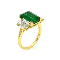4.73 Ct. Emerald Natural Diamond Three Stone Ring, 18K Yellow Gold Image