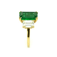 4.73 Ct. Emerald Natural Diamond Three Stone Ring, 18K Yellow Gold Image