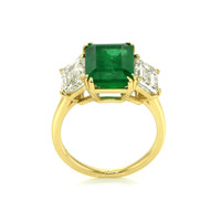 4.73 Ct. Emerald Natural Diamond Three Stone Ring, 18K Yellow Gold Image