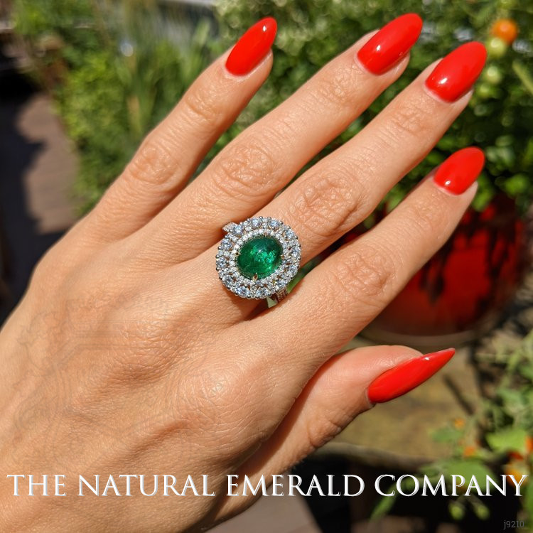 3.28 Ct. Emerald Natural Diamond Pave Ring, 14K Yellow Gold