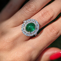 3.28 Ct. Emerald Natural Diamond Pave Ring, 14K Yellow Gold Life Style