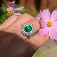 3.28 Ct. Emerald Natural Diamond Pave Ring, 14K Yellow Gold Life Style