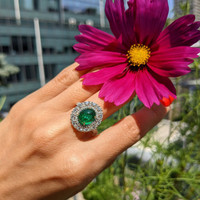 3.28 Ct. Emerald Natural Diamond Pave Ring, 14K Yellow Gold Life Style