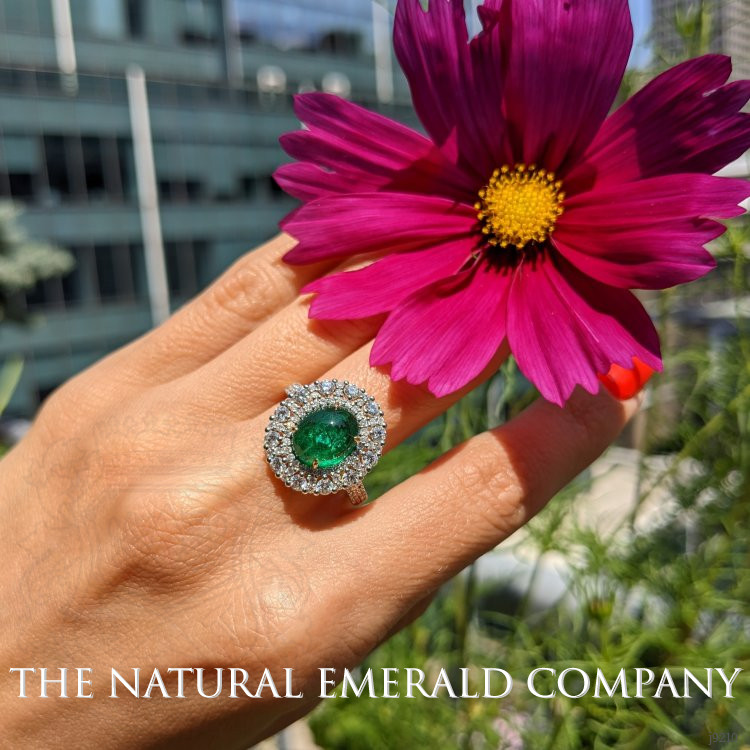 3.28 Ct. Emerald Natural Diamond Pave Ring, 14K Yellow Gold