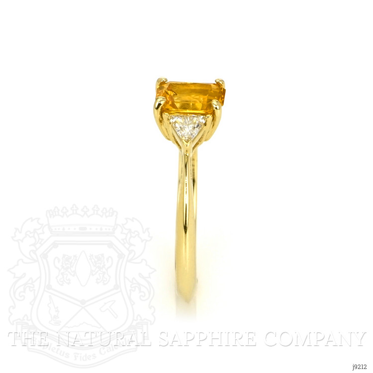 0.98 Ct. Orangish Yellow Sapphire and Natural Diamond Three Stone Ring, 14K Yellow Gold