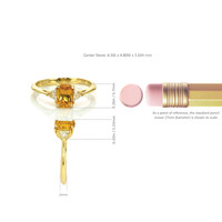 0.98 Ct. Orangish Yellow Sapphire and Natural Diamond Three Stone Ring, 14K Yellow Gold Image