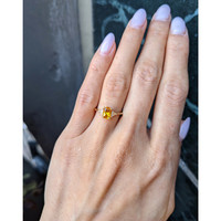 0.98 Ct. Orangish Yellow Sapphire and Natural Diamond Three Stone Ring, 14K Yellow Gold Life Style