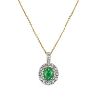 3.32 Ct. Emerald and Natural Diamond Pave Pendant, 14K Yellow Gold Video