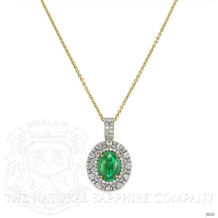 3.32 Ct. Emerald and Natural Diamond Pave Pendant, 14K Yellow Gold