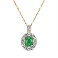 3.32 Ct. Emerald and Natural Diamond Pave Pendant, 14K Yellow Gold Image
